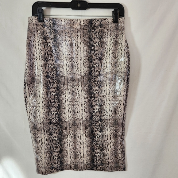 express womens reptile snake skin print shinny pull on pencil skirt sz s grey - Picture 1 of 9